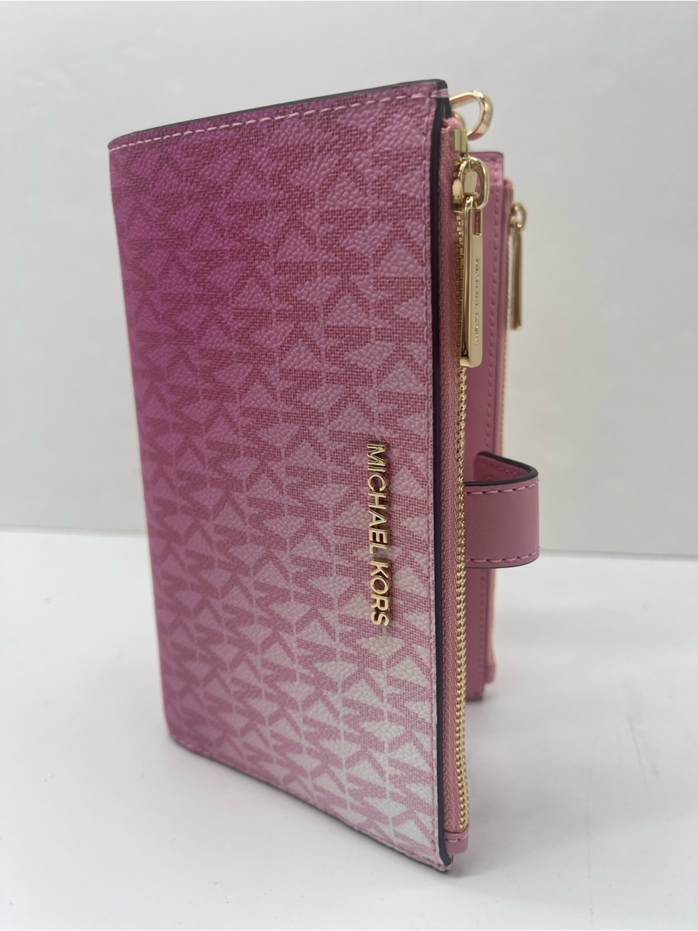 Michael Kors Jet Set Lg Double Zip Ombré Sign Logo Wristlet Wallet Carnation 
NW - Picture 9 of 16